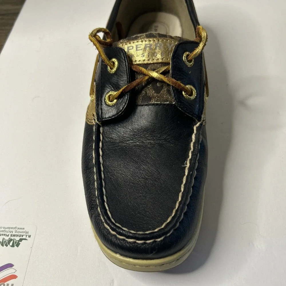 SPERRY TOP-SIDER BOAT SHOES BLACK/GOLD METALLIC SPARKLE WOMEN'S 8 M LEATHER